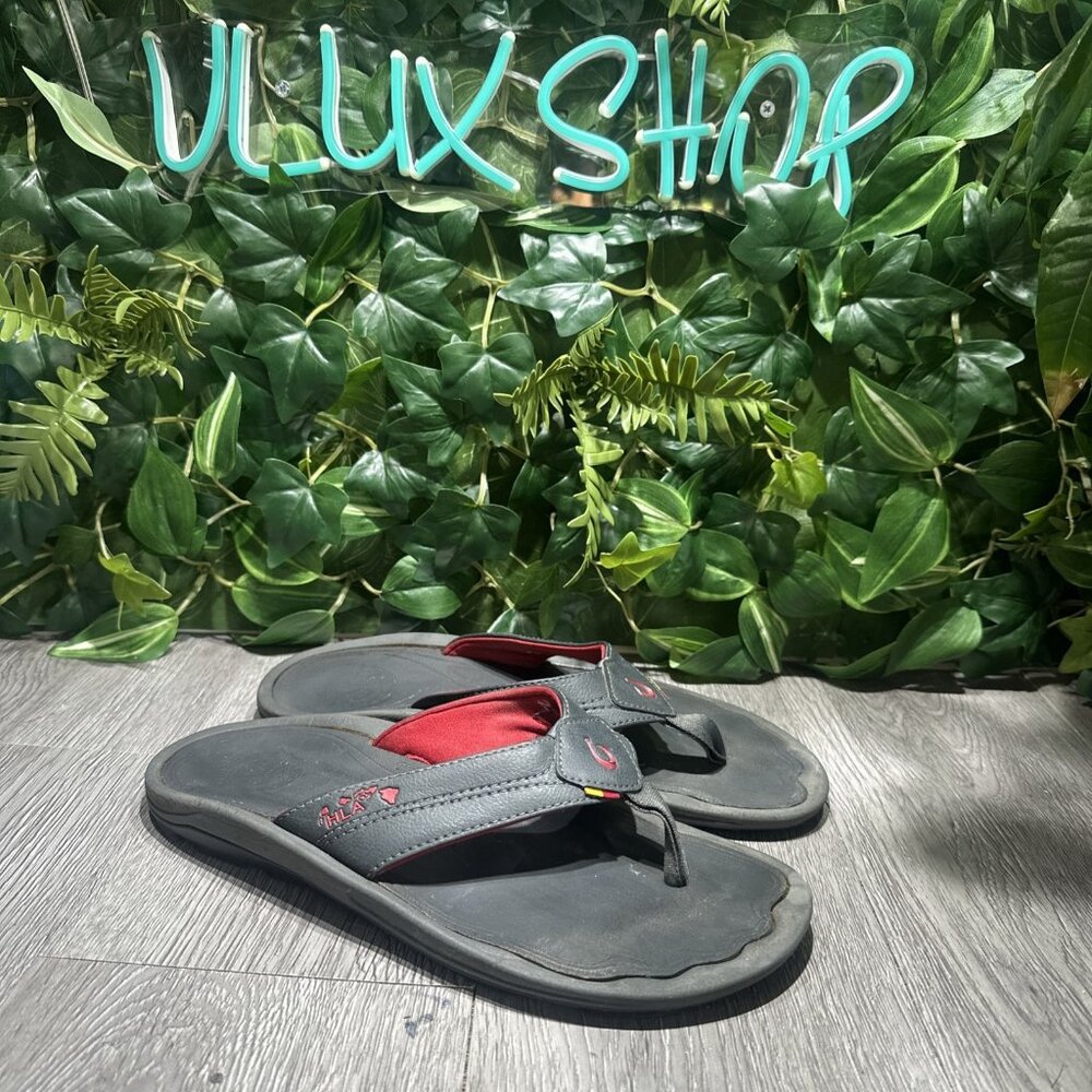 Olukai Kipi Thong Sandals Men's Size 9 Black Flip Flops Slip On Slides